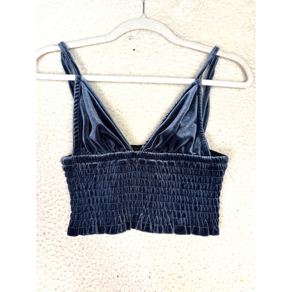 DRESSFORUM Tank Womens S Blue Velvet Camisole Smocked Ruffle Festival Boho Indie